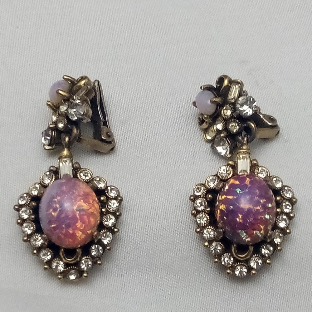 Vintage Hollycraft Foiled Opal Glass Earrings - Picture 2 of 8